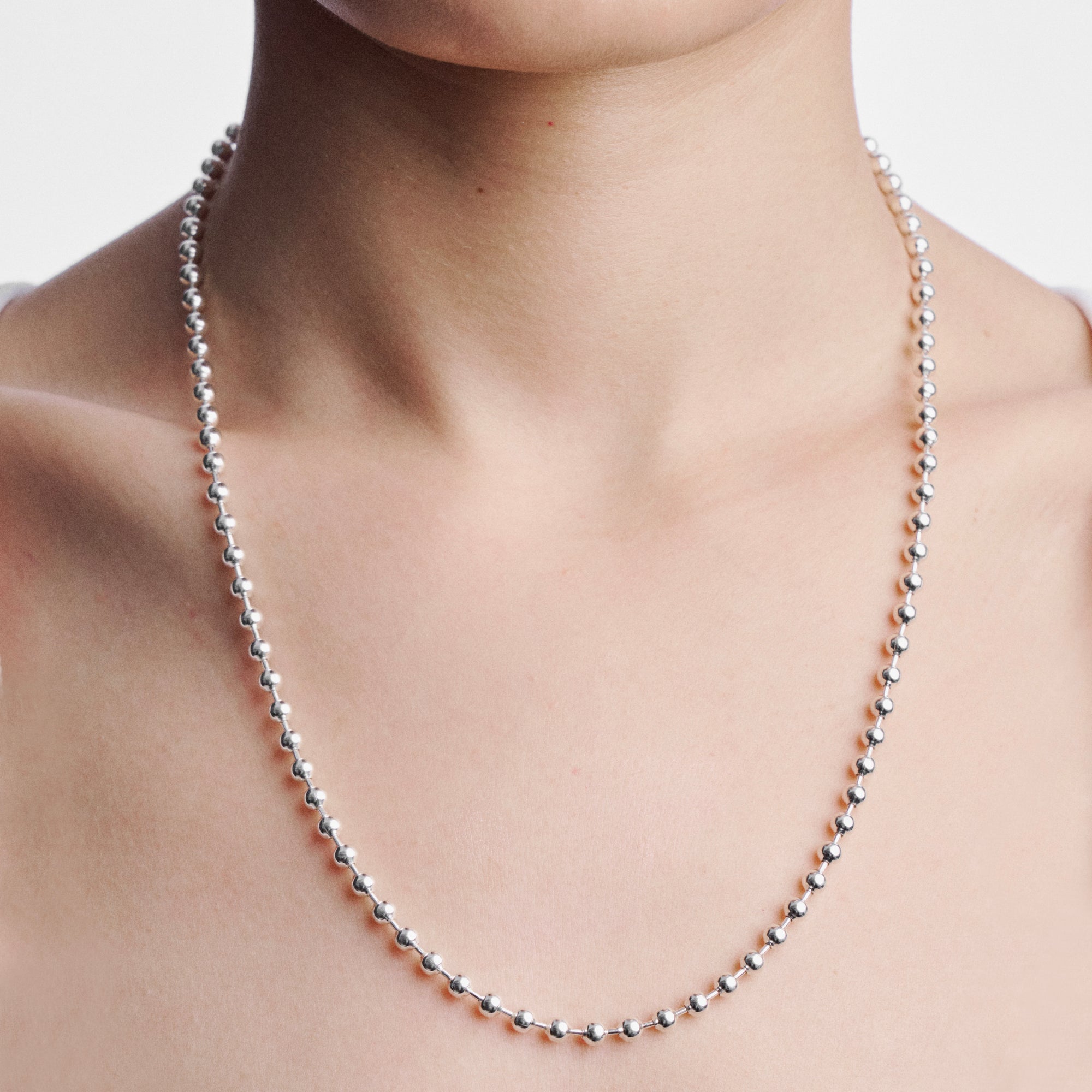 4MM SILVER BALL CHAIN LONG NECKLACE