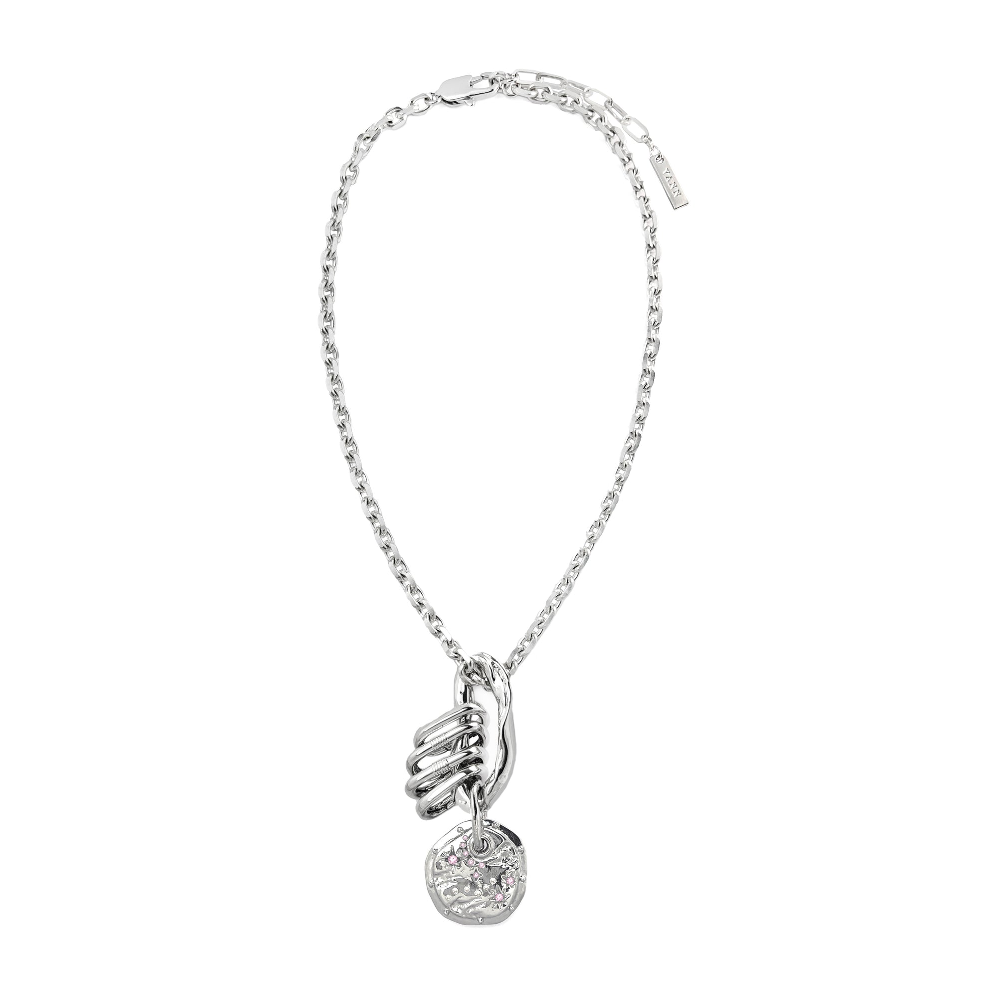 6MM HEAVY SILVER NECKLACE WITH BISCUIT PENDANT