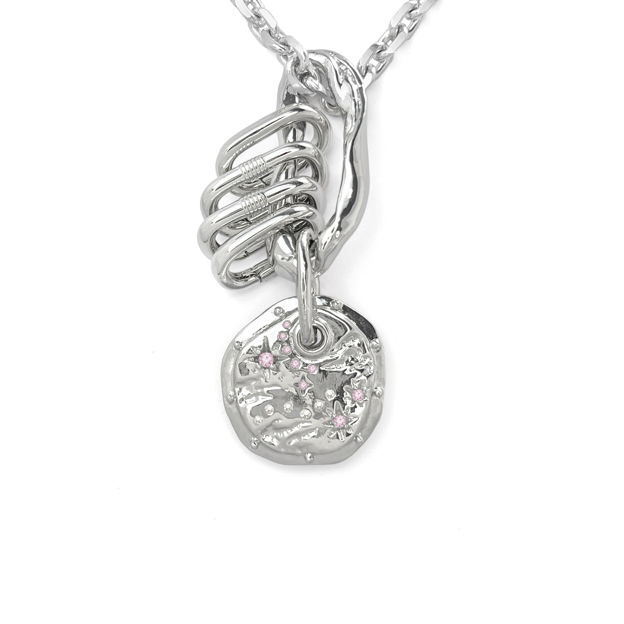 6MM HEAVY SILVER NECKLACE WITH BISCUIT PENDANT