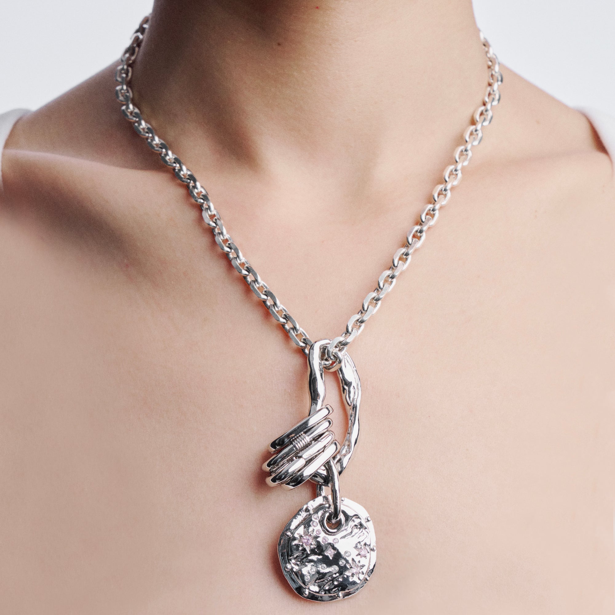 6MM HEAVY SILVER NECKLACE WITH BISCUIT PENDANT