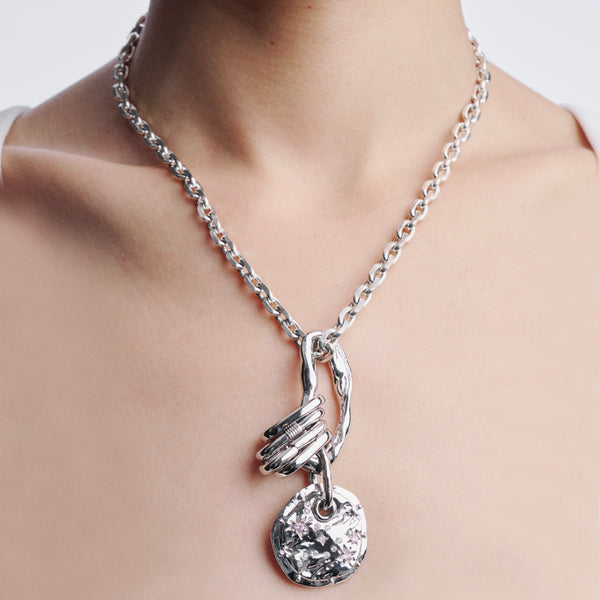 6MM HEAVY SILVER NECKLACE WITH BISCUIT PENDANT