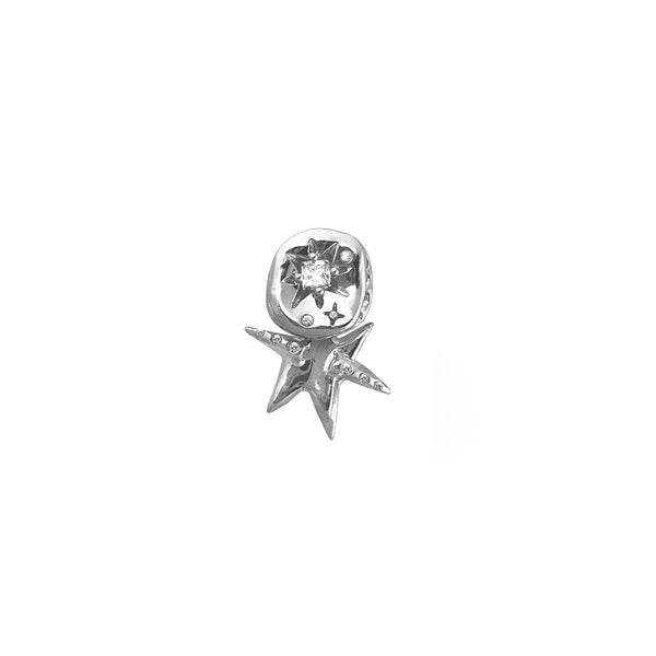 BUTTON & DANGLING STAR SINGLE EARRINGS