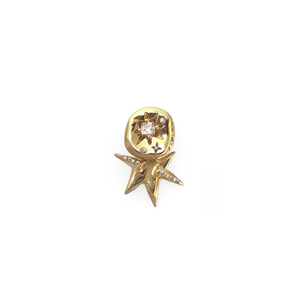 BUTTON & DANGLING STAR SINGLE EARRINGS