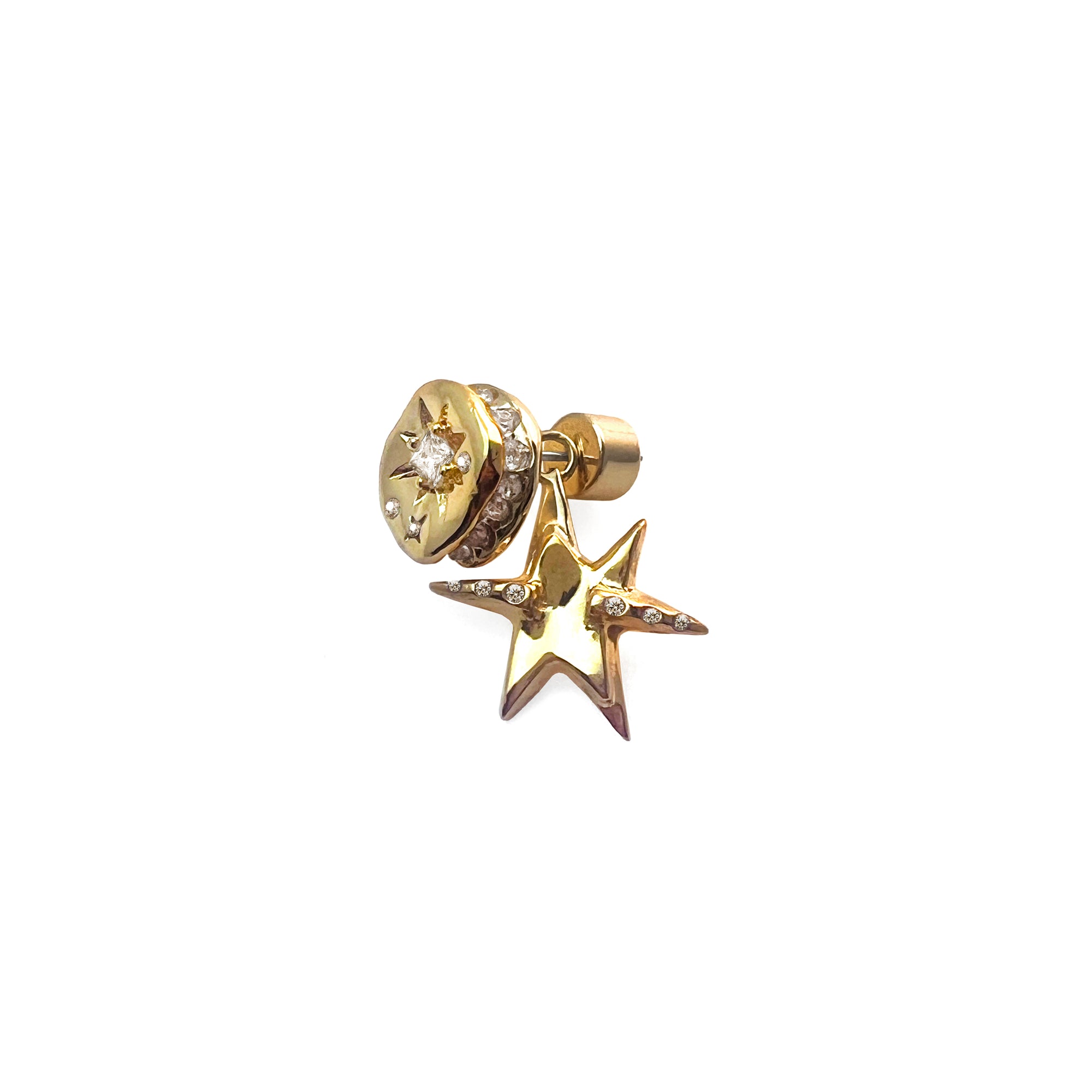 BUTTON & DANGLING STAR SINGLE EARRINGS