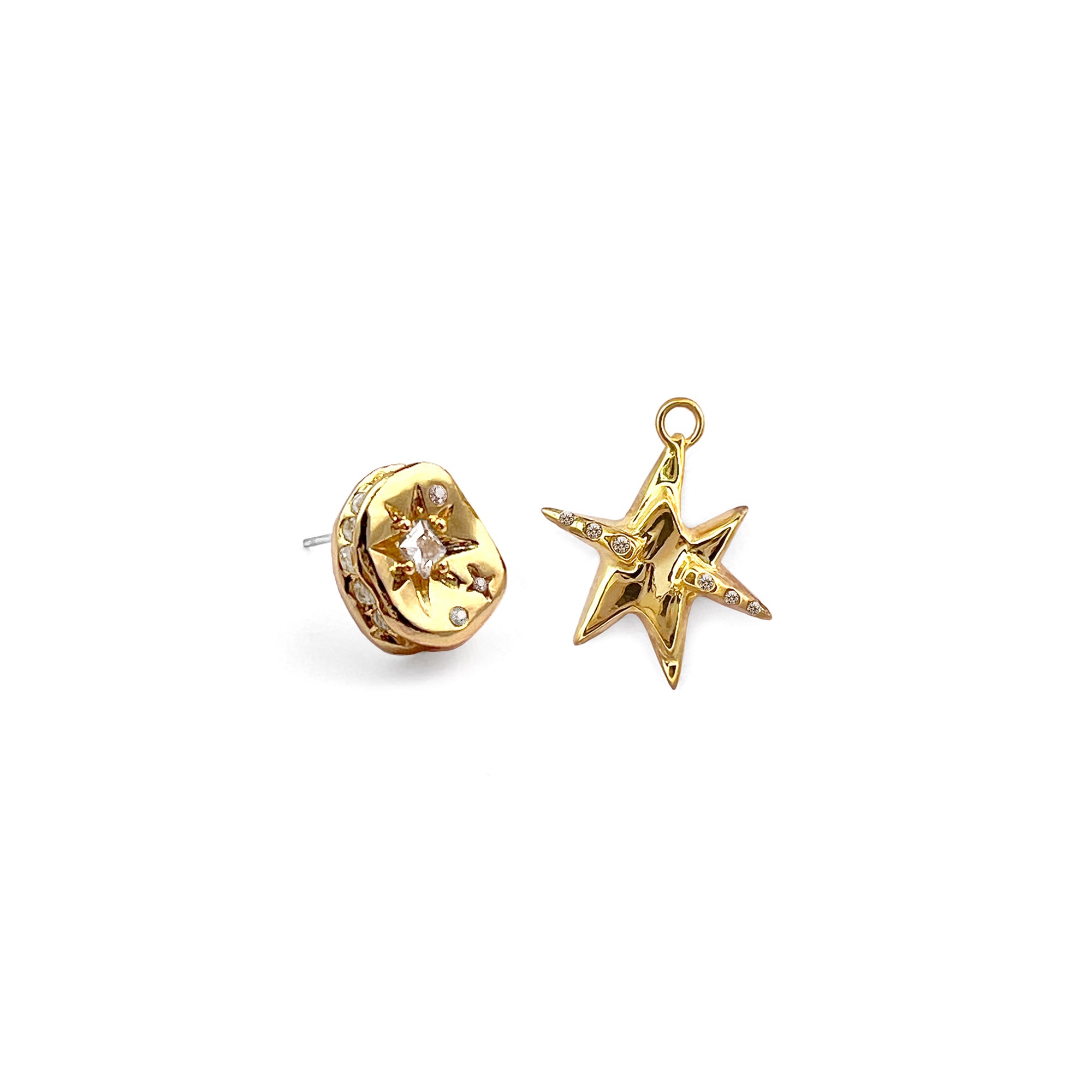 BUTTON & DANGLING STAR SINGLE EARRINGS