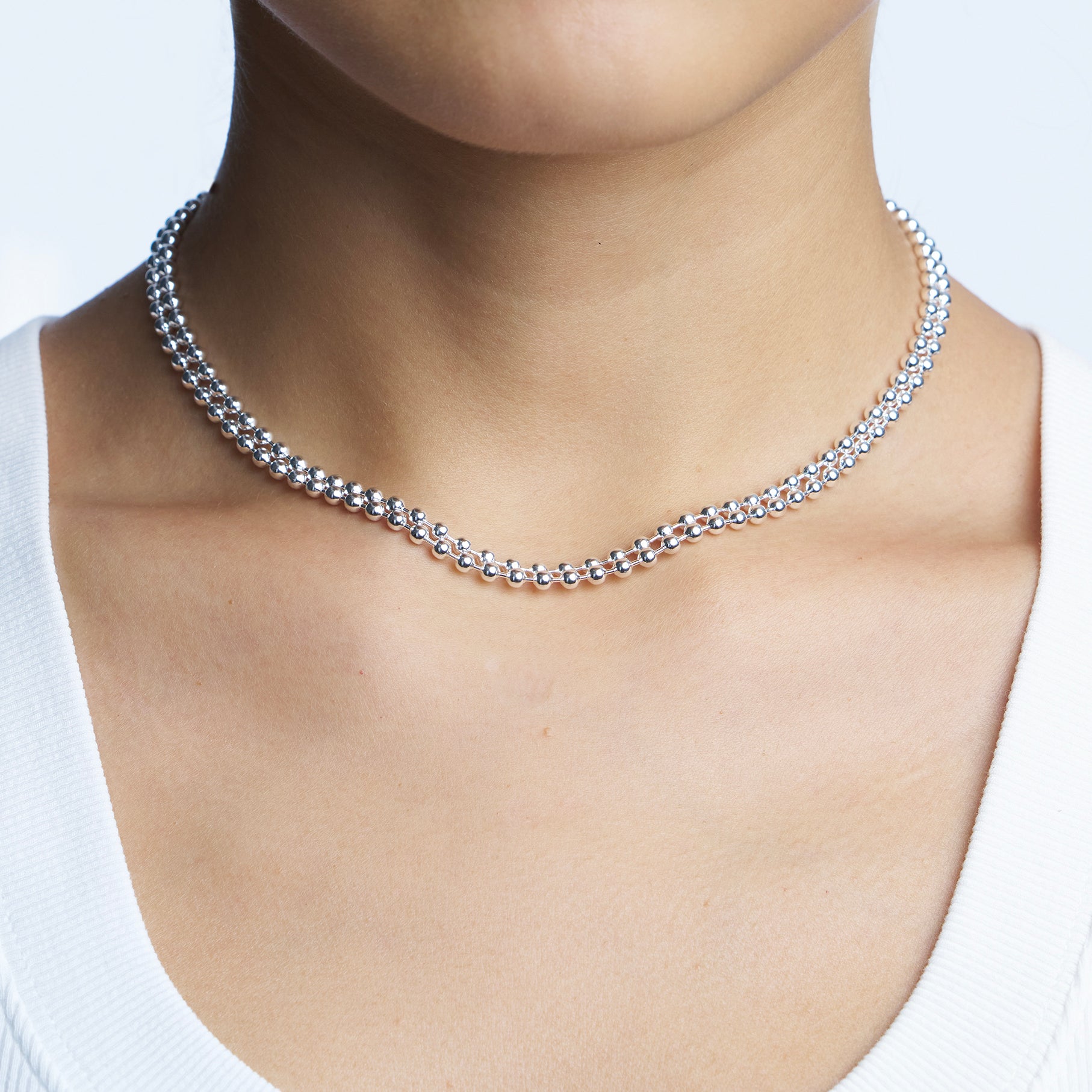 VXC 925 3MM TWO-LAYER BALL CHAIN  NECKLACE