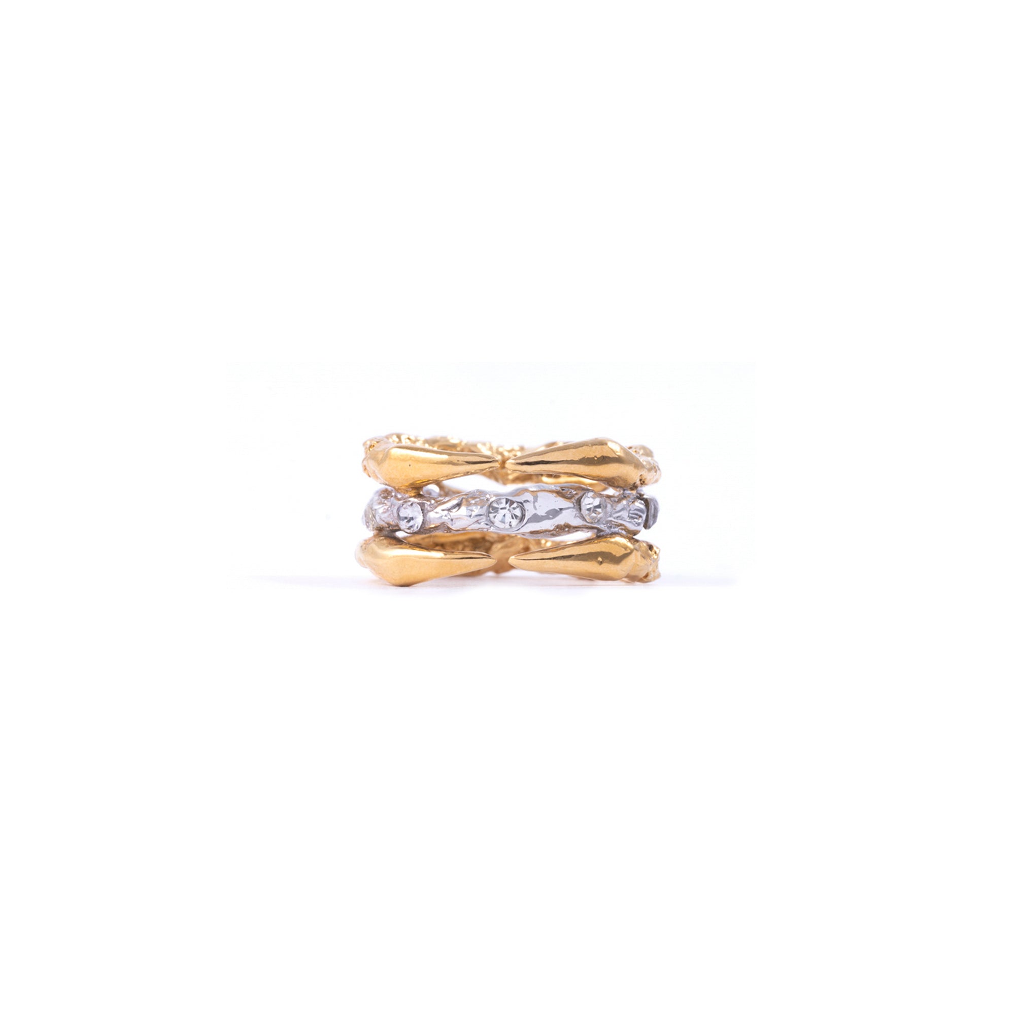 THREE-LAYER CLAW RING WITH CRYSTALS