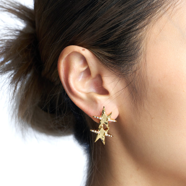 VERTICAL TWIN STAR SINGLE EARRING